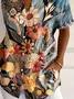 Damen Geblümt Kurzarm Bluse Sommer Print Hemdkragen Täglich Lässig Oberteile