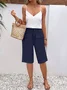 Damen Unifarben Fünfte Hose Elastische Taille Hose Lässig Sommer Hose