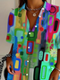 Damen Abstrakt Kurzarm Bluse Sommer Print Hemdkragen Täglich Lässig Oberteile