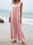 Damen Unifarben Rundhals Ärmellos Lässig Sommer Jumpsuit