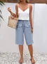 Damen Unifarben Fünfte Hose Elastische Taille Hose Lässig Sommer Hose