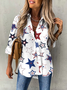 Damen Stern Langarm Bluse Frühling/Herbst Print Hemdkragen Täglich Lässig Oberteile