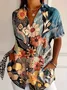 Damen Geblümt Kurzarm Bluse Sommer Print Hemdkragen Täglich Lässig Oberteile