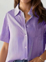 Damen Gestreift Kurzarm Bluse Sommer Print Hemdkragen Täglich Lässig Oberteile