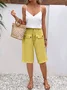 Damen Unifarben Fünfte Hose Elastische Taille Hose Lässig Sommer Hose