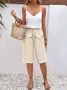 Damen Unifarben Fünfte Hose Elastische Taille Hose Lässig Sommer Hose