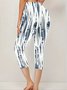 Damen abstrakte Streifen Caprihosen Elastische Taille Hose Lässig Sommer Hose