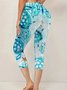 Damen Marine Leben Caprihosen Elastische Taille Hose Lässig Sommer Hose