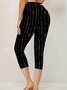Damen Gestreift Caprihosen Elastische Taille Hose Lässig Sommer Hose
