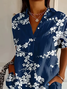 Damen Geblümt Kurzarm Bluse Sommer Print Hemdkragen Täglich Lässig Oberteile