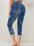 Damen Geblümt Caprihosen Elastische Taille Hose Lässig Sommer Hose
