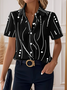 Damen abstrakte Streifen Kurzarm Bluse Sommer Print Hemdkragen Täglich Lässig Oberteile