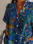 Damen Geblümt Kurzarm Bluse Sommer Print Hemdkragen Täglich Lässig Oberteile