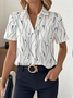 Damen abstrakte Streifen Kurzarm Bluse Sommer Print Hemdkragen Täglich Lässig Oberteile