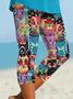 Damen Katze Caprihosen Elastische Taille Hose Lässig Sommer Hose