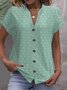 Damen Polka Dots Kurzarm T-Shirts T-Shirt V-Ausschnitt Jacquard Lässig Sommer Oberteile
