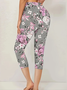 Damen Geblümt Caprihosen Elastische Taille Hose Lässig Sommer Hose