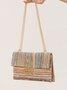 Urlaub Stil multi-Abteil Metallkette Flip Abdeckung Drehverschluss Stroh Tasche Umhängetasche Kette sperren Damen Tasche