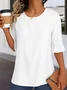 Damen Unifarben Halbarm Bluse Sommer Rundhals Täglich Retro Oberteile