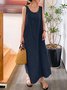 Damen Unifarben Ärmellos Sommer Nahtverarbeitung Kleid Rundhals Täglich Retro Maxikleid Tanktop A-Linien-Kleid