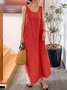 Damen Unifarben Ärmellos Sommer Nahtverarbeitung Kleid Rundhals Täglich Retro Maxikleid Tanktop A-Linien-Kleid
