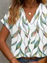 Damen Geblümt Kurzarm Bluse Sommer Print V-Ausschnitt Täglich Lässig Oberteile