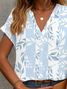 Damen Geblümt Kurzarm Bluse Sommer Print V-Ausschnitt Täglich Lässig Oberteile