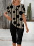 Damen Polka Dots Print Zweiteiliges Set Täglich Kurzarm Lässig Sommer Bluse mit Hose Matching Set