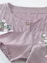 Damen Geblümt Stickerei Zweiteiliges Set Täglich Halbarm Lässig Sommer Bluse mit Hose Matching Set