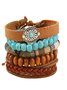 Türkis Sommer Neu Heiß Verkauf Einfach Fashion Bohemien Klein Blume Stil Türkis Perlen Hölzerne Korn Fünfteilig Armband