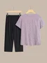 Damen Geblümt Stickerei Zweiteiliges Set Täglich Halbarm Lässig Sommer Bluse mit Hose Matching Set