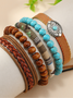 Türkis Sommer Neu Heiß Verkauf Einfach Fashion Bohemien Klein Blume Stil Türkis Perlen Hölzerne Korn Fünfteilig Armband