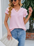 Damen Unifarben Kurzarm T-Shirts T-Shirt V-Ausschnitt Lässig Sommer Oberteile