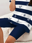 Damen Gestreift Print Zweiteiliges Set Täglich Kurzarm Lässig Sommer Bluse mit Hose Matching Set