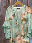Damen Geblümt Halbarm Bluse Sommer Print V-Ausschnitt Täglich Lässig Oberteile