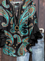 Damen Paisley Halbarm Bluse Sommer Print V-Ausschnitt Täglich Lässig Oberteile