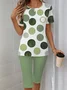 Damen Polka Dots Print Zweiteiliges Set Täglich Kurzarm Lässig Sommer Bluse mit Hose Matching Set