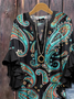 Damen Paisley Halbarm Bluse Sommer Print V-Ausschnitt Täglich Lässig Oberteile