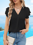 Damen Unifarben Kurzarm T-Shirts T-Shirt V-Ausschnitt Lässig Sommer Oberteile