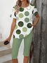 Damen Polka Dots Print Zweiteiliges Set Täglich Kurzarm Lässig Sommer Bluse mit Hose Matching Set