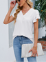 Damen Unifarben Kurzarm T-Shirts T-Shirt V-Ausschnitt Lässig Sommer Oberteile