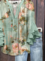 Damen Geblümt Halbarm Bluse Sommer Print V-Ausschnitt Täglich Lässig Oberteile