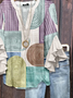Damen Abstrakt Halbarm Bluse Sommer Print V-Ausschnitt Täglich Lässig Oberteile