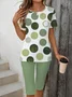 Damen Polka Dots Print Zweiteiliges Set Täglich Kurzarm Lässig Sommer Bluse mit Hose Matching Set