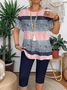 Damen Abstrakt Print Zweiteiliges Set Täglich Kurzarm Lässig Sommer Bluse mit Hose Matching Set
