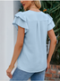 Damen Unifarben Kurzarm T-Shirts T-Shirt V-Ausschnitt Lässig Sommer Oberteile