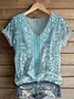 Damen Geblümt Kurzarm T-Shirts T-Shirt V-Ausschnitt Print Lässig Sommer T-Shirt mit Grafik Oberteile