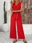 Damen Unifarben V-Ausschnitt Ärmellos Lässig Sommer Jumpsuit