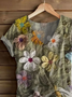 Damen Geblümt Kurzarm T-Shirts T-Shirt V-Ausschnitt Print Lässig Sommer T-Shirt mit Grafik Oberteile