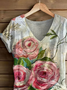 Damen Geblümt Kurzarm T-Shirts T-Shirt V-Ausschnitt Print Lässig Sommer T-Shirt mit Grafik Oberteile